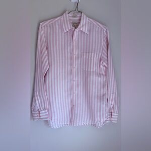 J Crew Baird Mcnutt Slim Fit 💯 Irish Linen Mens Pink & White Striped Linen Shirt